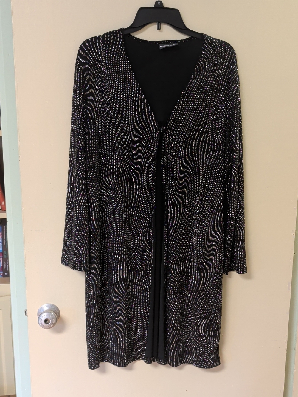 Embellished Black Open-Front Cardigan Jacket